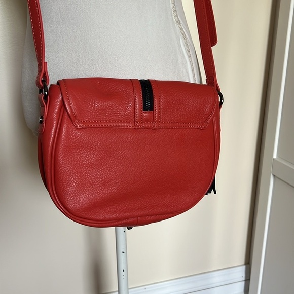 POVERTY FLATS by rian Red Leather Black Accents Crossbody Bag with Saddle Shape - Picture 8 of 10